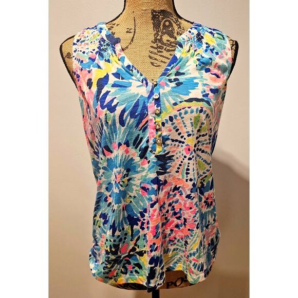 Lilly Pulitzer Essie Top Dive In Sleeveless Tank Top Gold Buttons Sz S - Picture 1 of 11